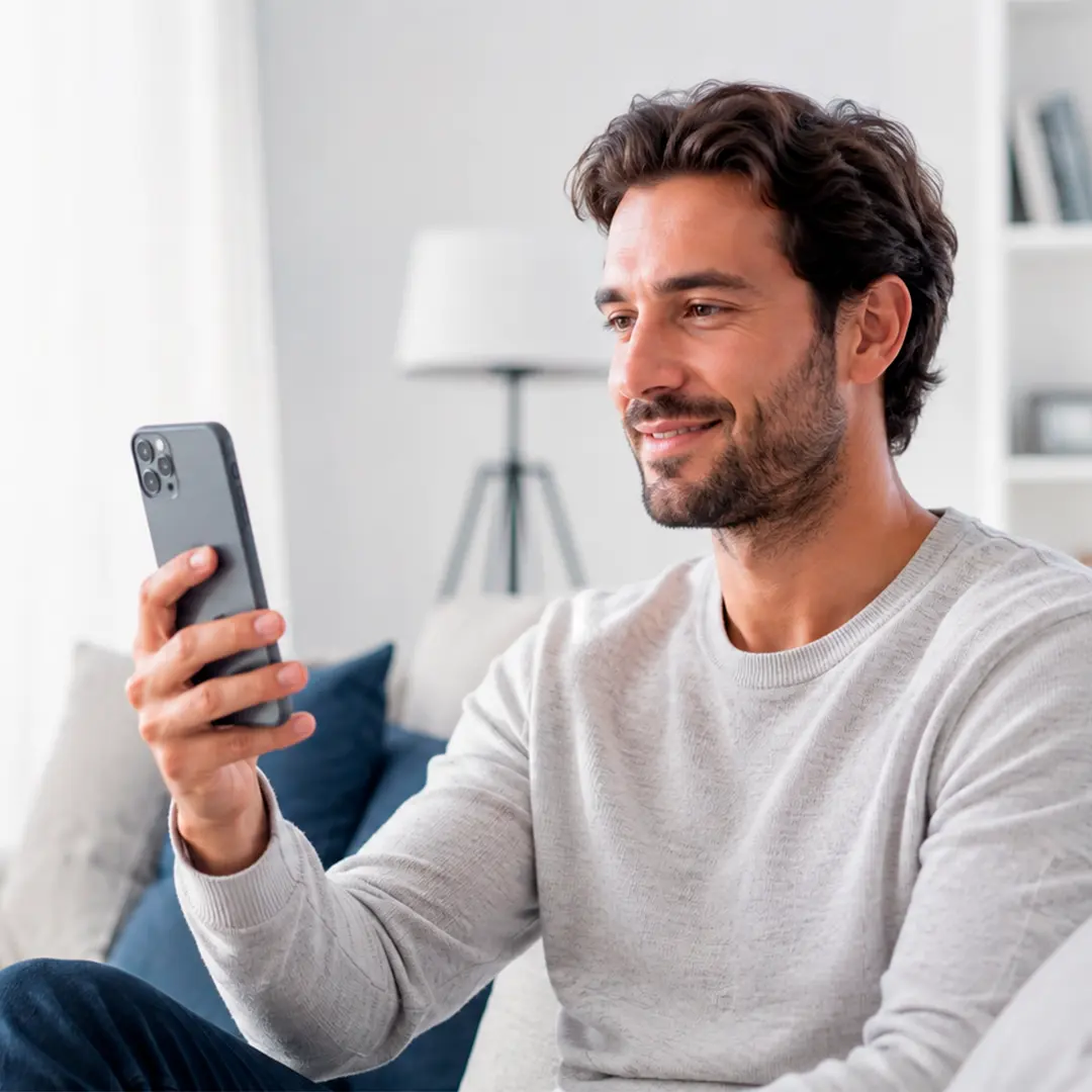 Pessoa acessando atendimento médico da Lume pelo celular